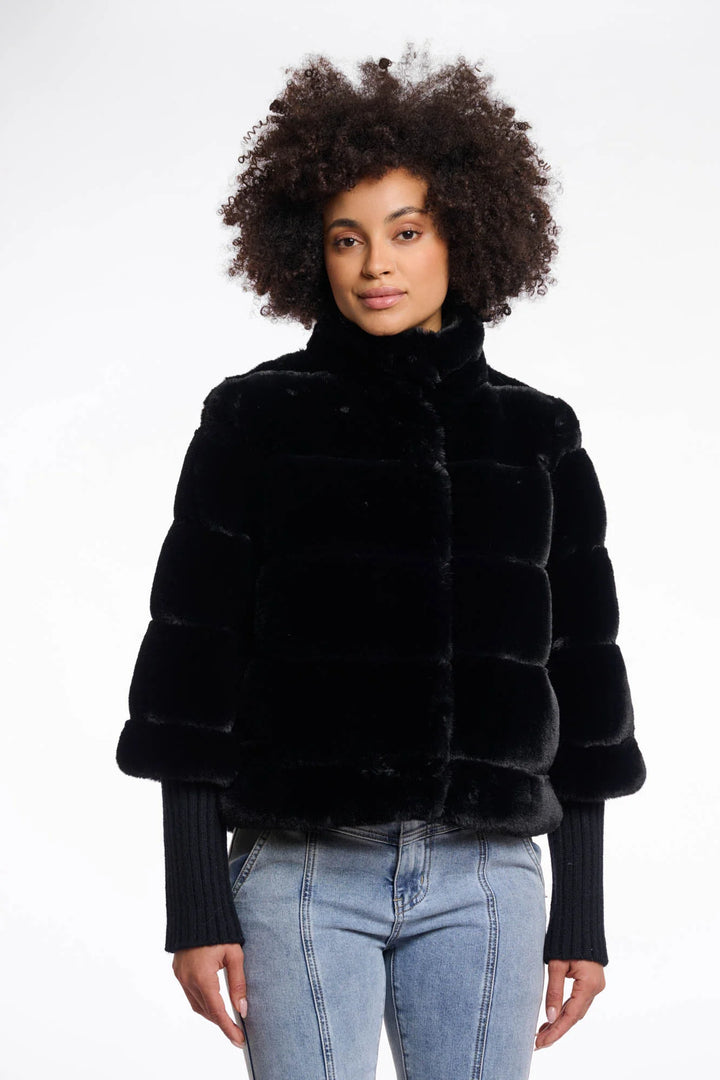 FAUX FUR JACKET WITH KNIT SLEEVES - RINO &PELLE