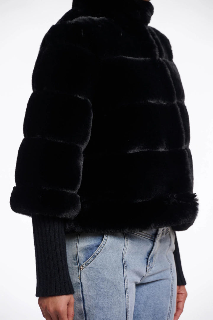 FAUX FUR JACKET WITH KNIT SLEEVES - RINO &PELLE