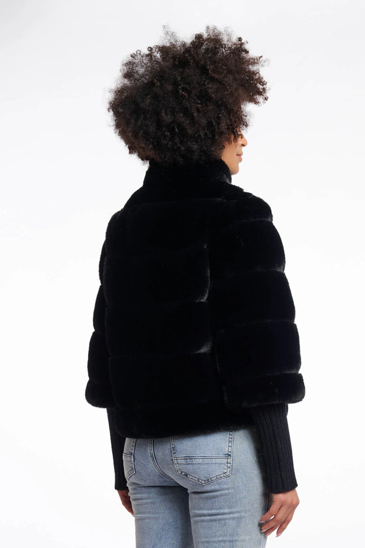 FAUX FUR JACKET WITH KNIT SLEEVES - RINO &PELLE
