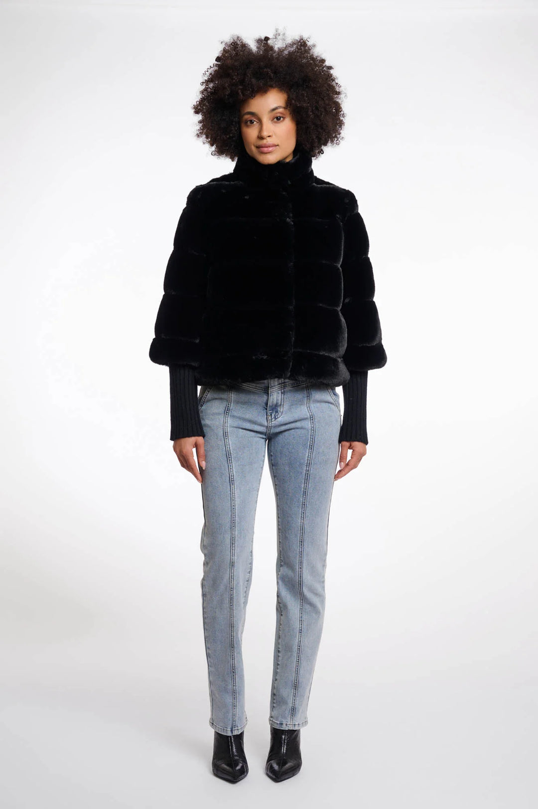 FAUX FUR JACKET WITH KNIT SLEEVES - RINO &PELLE
