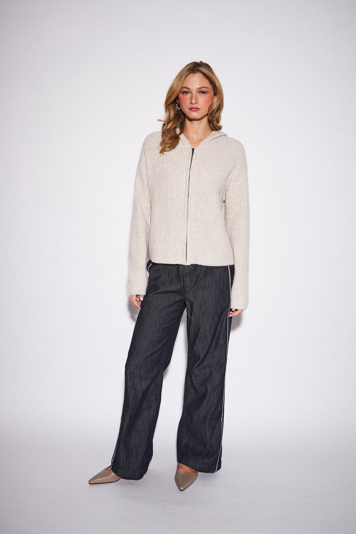 GAVIN ZIP UP SWEATER (OAT) - JOHN+JENN