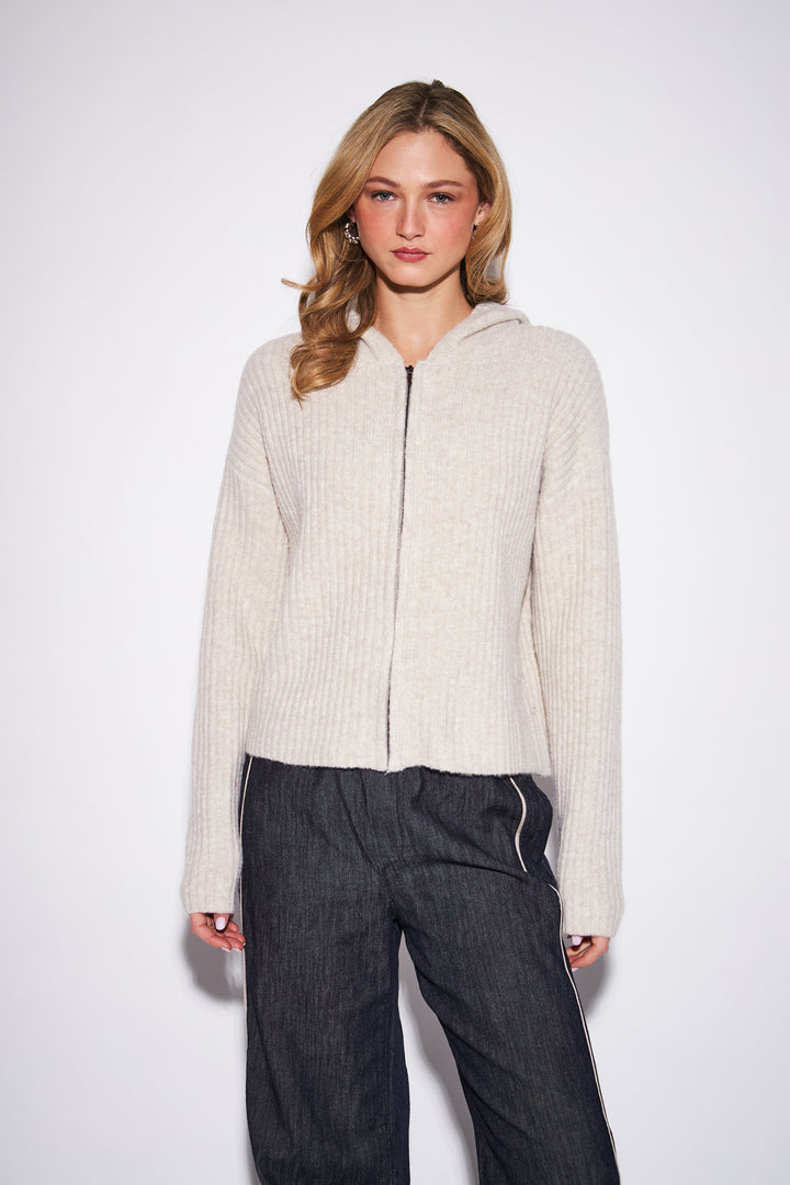 GAVIN ZIP UP SWEATER (OAT) - JOHN+JENN