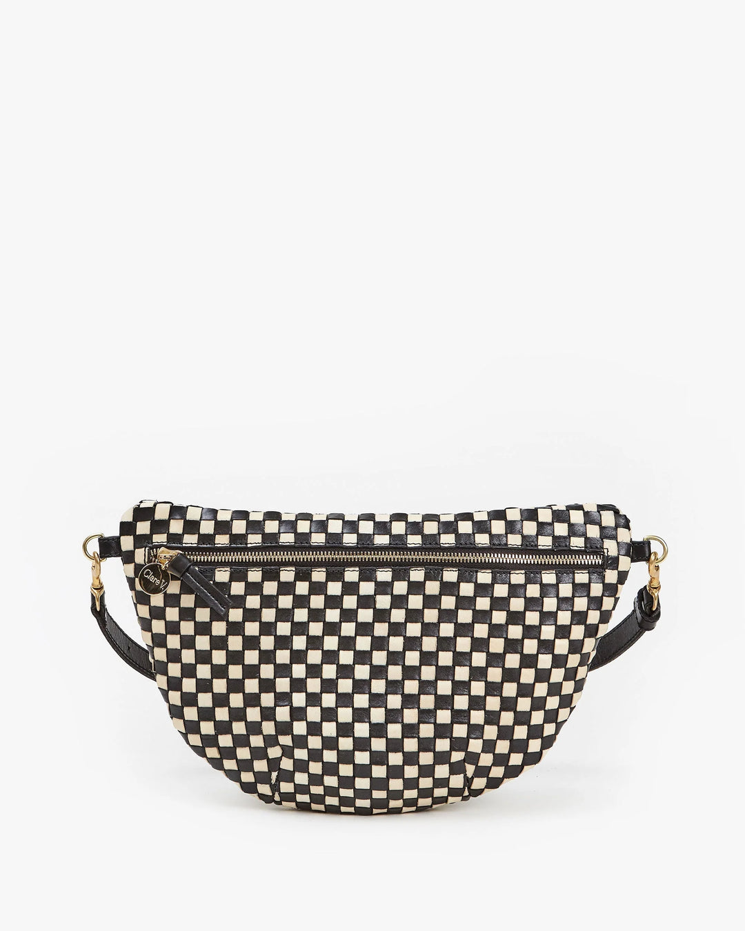 WOVEN CHECKER GRANDE FANNY (BLACK/CREAM) - CLARE V.