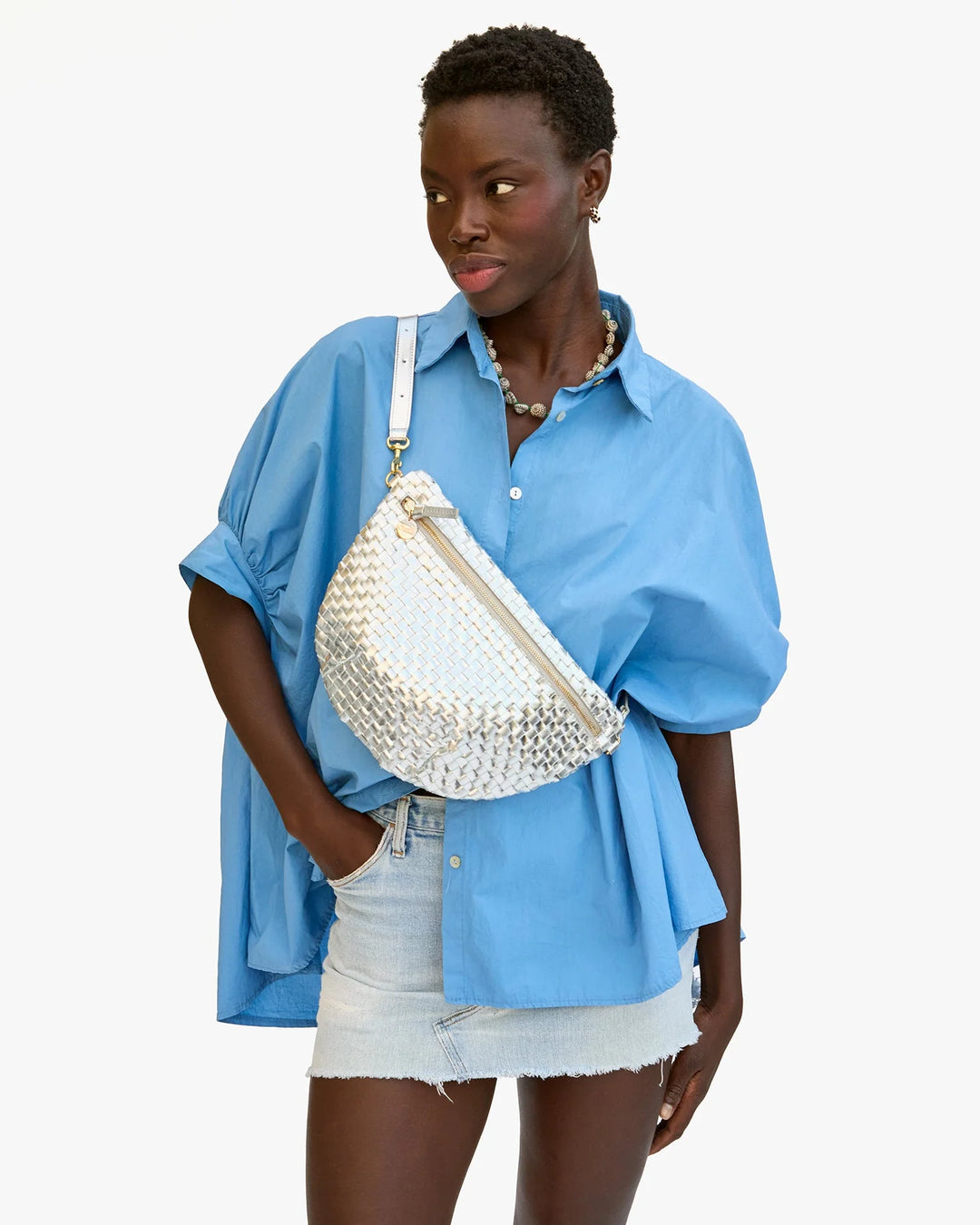 SPECCHIO WOVEN CHECKER GRANDE FANNY (SILVER) - CLARE V.