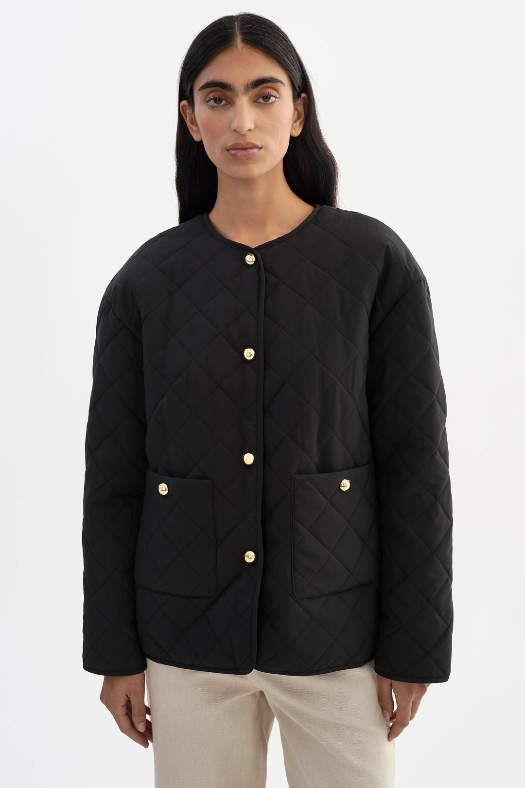HERA QUILTED COLLARLESS JACKET (BLACK) - LAMARQUE