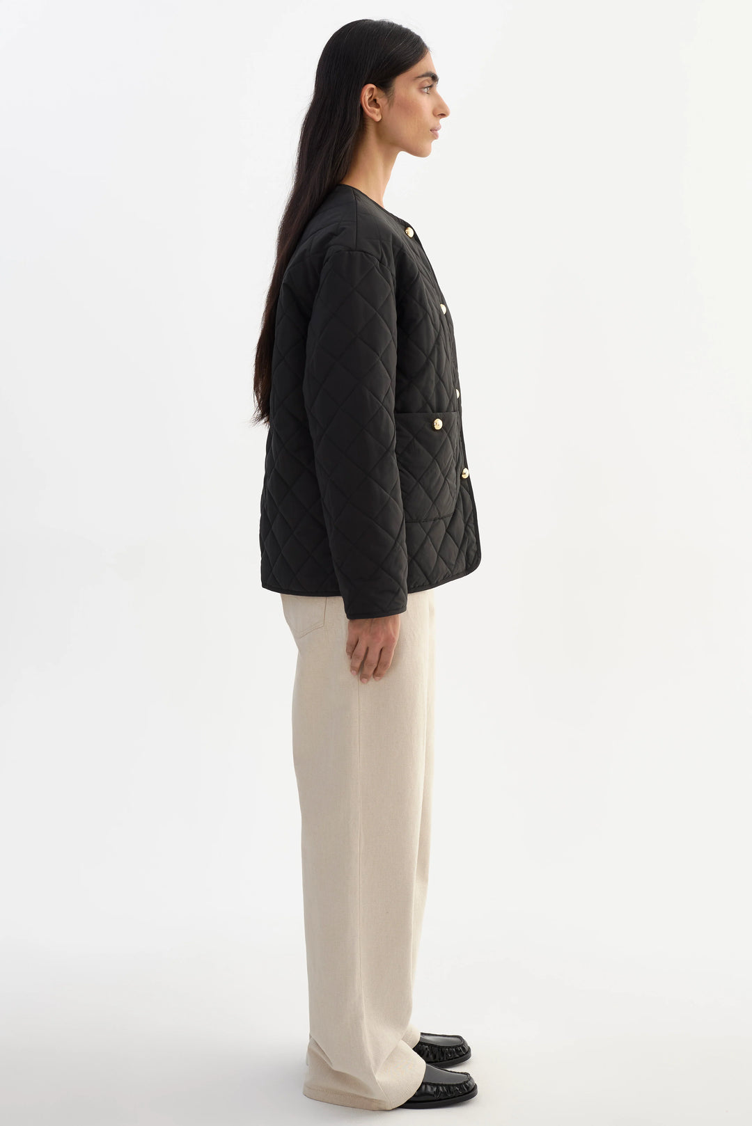 HERA QUILTED COLLARLESS JACKET (BLACK) - LAMARQUE