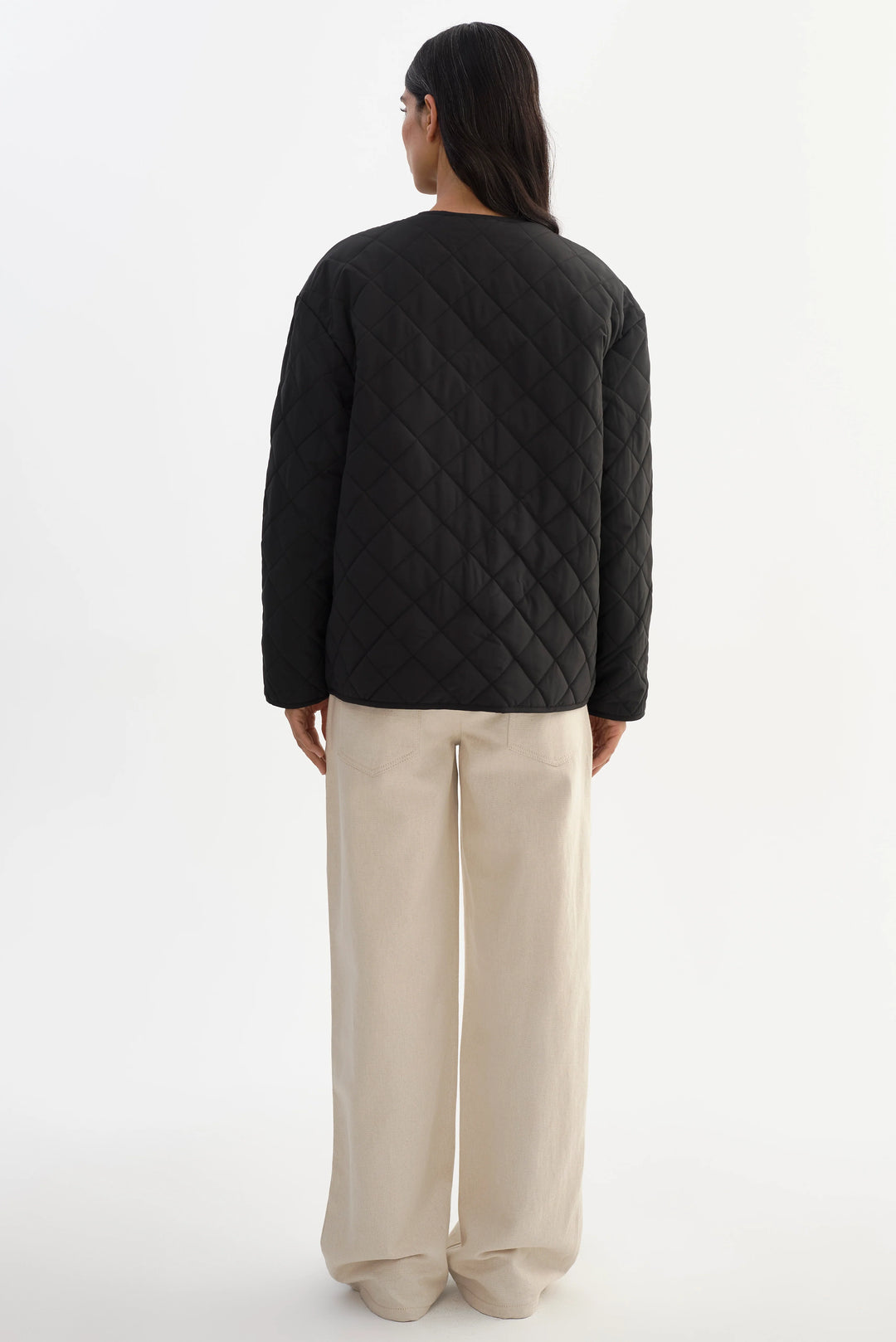 HERA QUILTED COLLARLESS JACKET (BLACK) - LAMARQUE