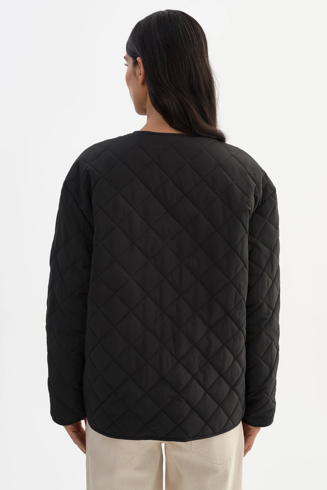 HERA QUILTED COLLARLESS JACKET (BLACK) - LAMARQUE