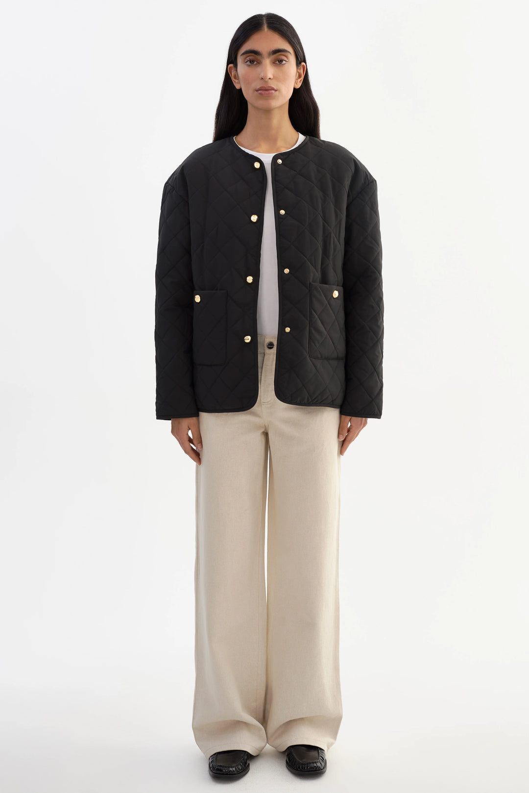 HERA QUILTED COLLARLESS JACKET (BLACK) - LAMARQUE