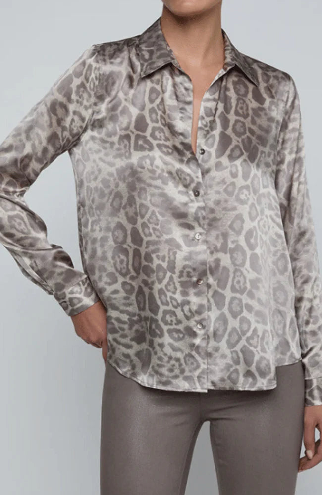TYLER LONG SLEEVE BLOUSE (GREY LEOPARD) - L'AGENCE