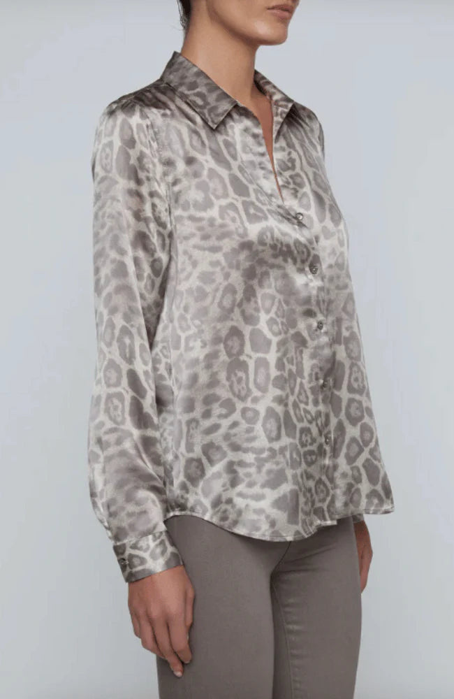 TYLER LONG SLEEVE BLOUSE (GREY LEOPARD) - L'AGENCE