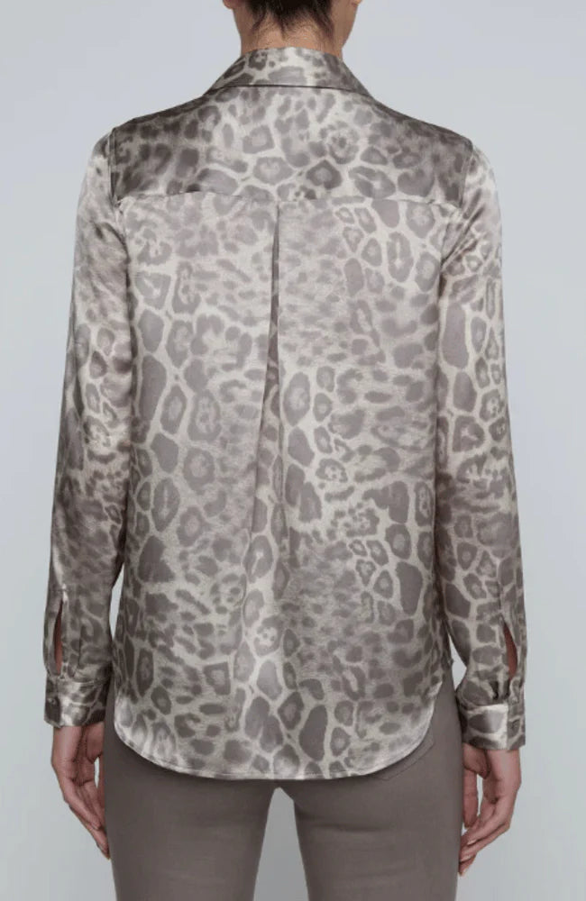 TYLER LONG SLEEVE BLOUSE (GREY LEOPARD) - L'AGENCE