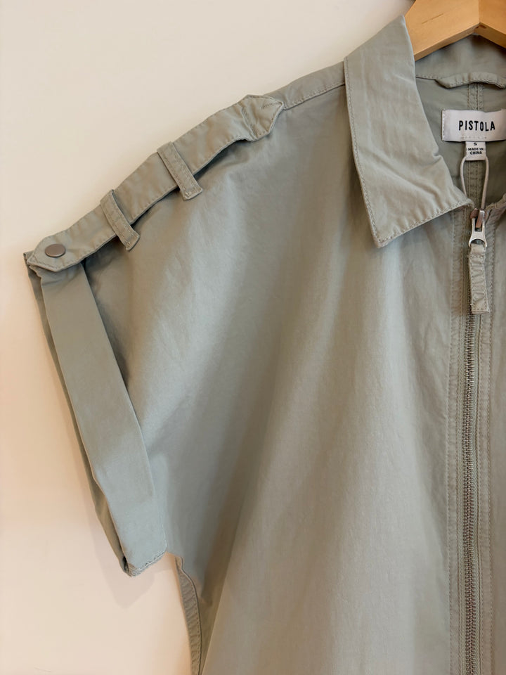 MEG SHORT SLEEVE ZIP FRONT DRESS (PISTACHIO) - PISTOLA