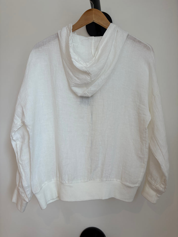 LINEN HOODED JACKET W/COTTON TRIM (WHITE) - PISTACHE