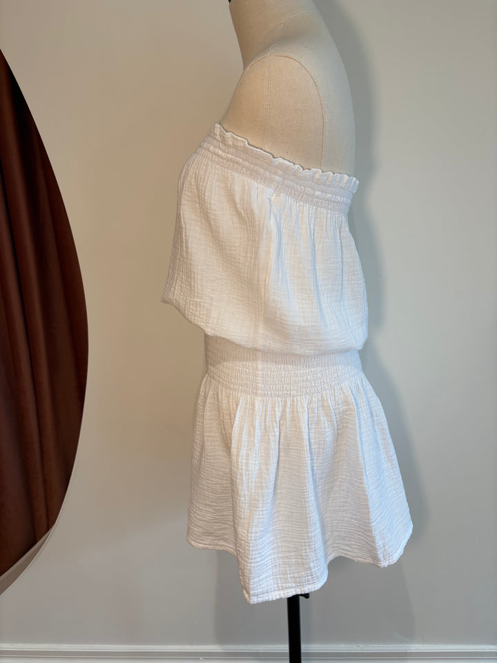 SMOCKED TUBE COVER UP DRESS (WHITE) - BOBI
