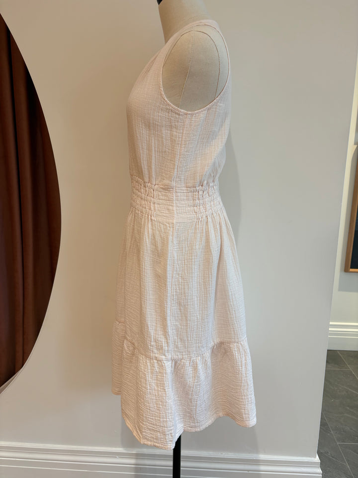 V-NECK GATHERED WAIST MIDI DRESS (BALLET PINK) - BOBI