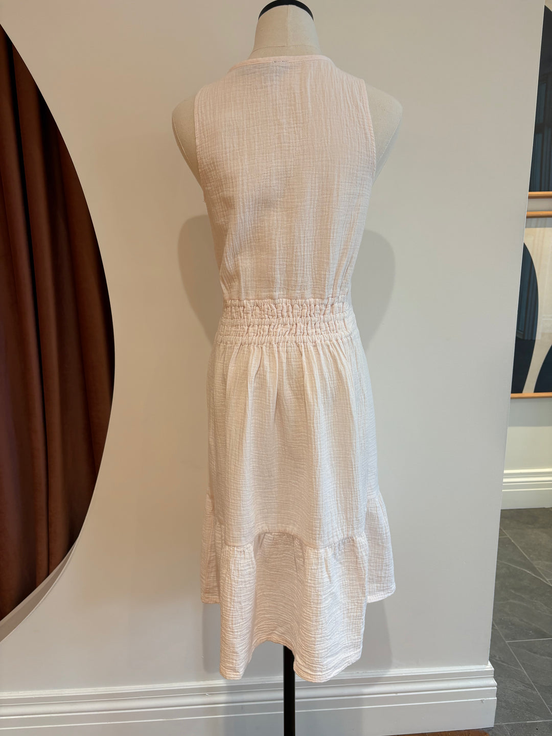 V-NECK GATHERED WAIST MIDI DRESS (BALLET PINK) - BOBI