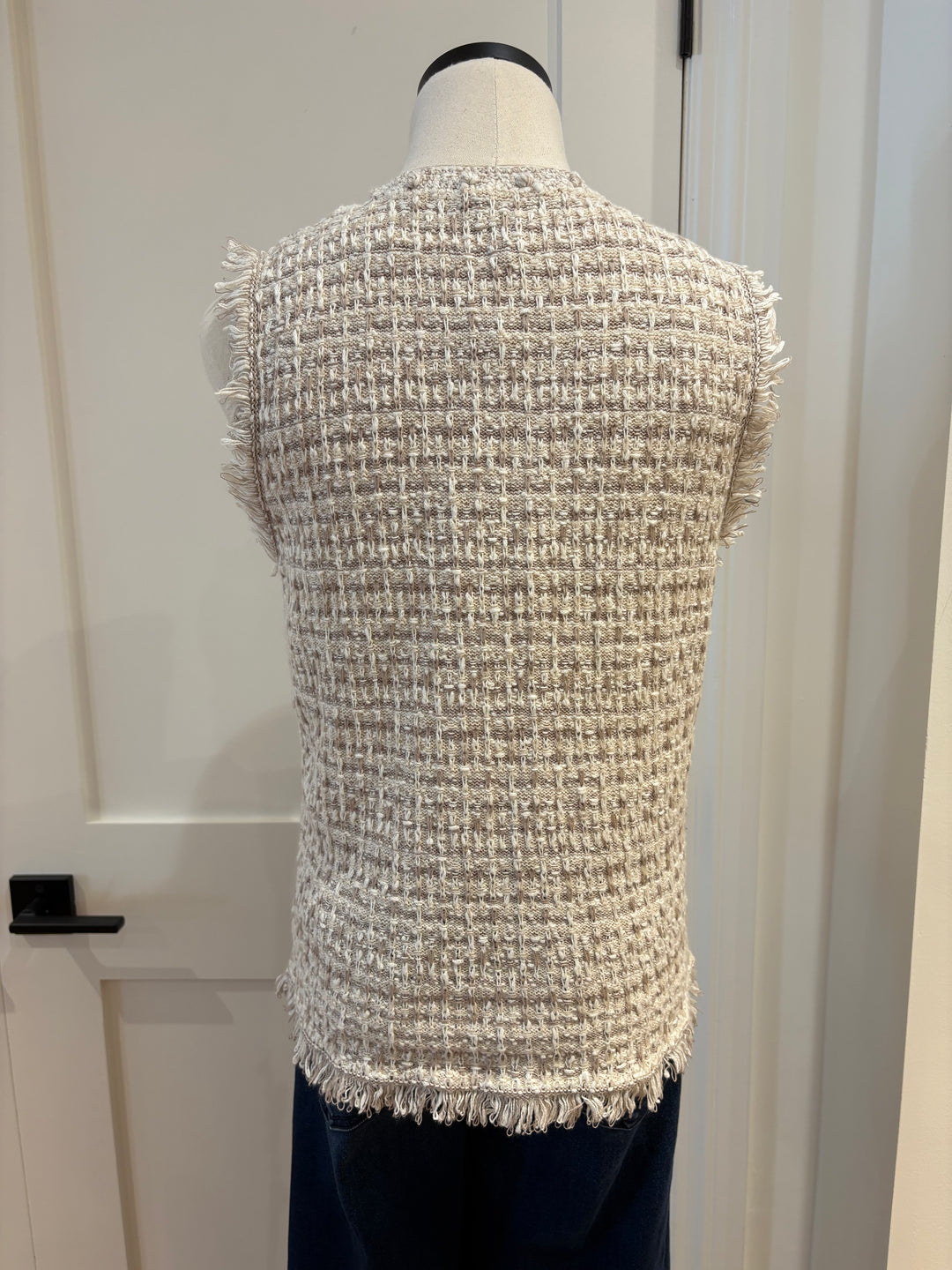 LONG TWEED VEST W/ FRINGE (NATURAL COMBO) - AUTUMN CASHMERE