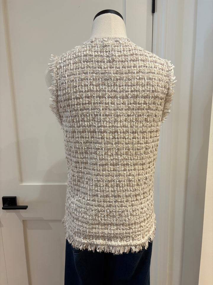 LONG TWEED VEST W/ FRINGE (NATURAL COMBO) - AUTUMN CASHMERE
