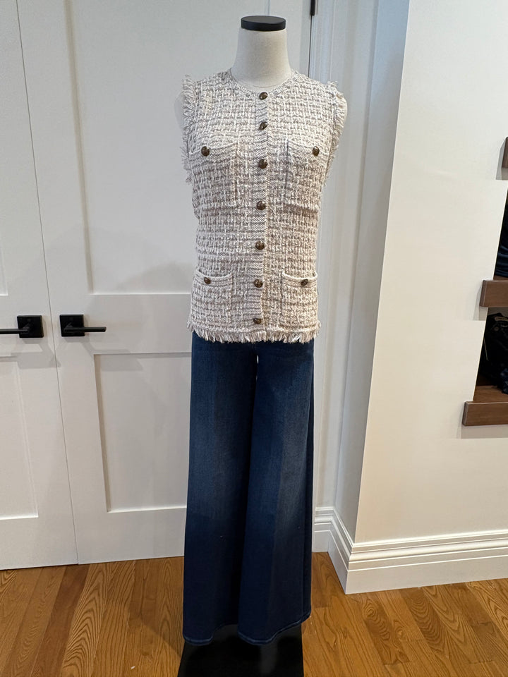 LONG TWEED VEST W/ FRINGE (NATURAL COMBO) - AUTUMN CASHMERE