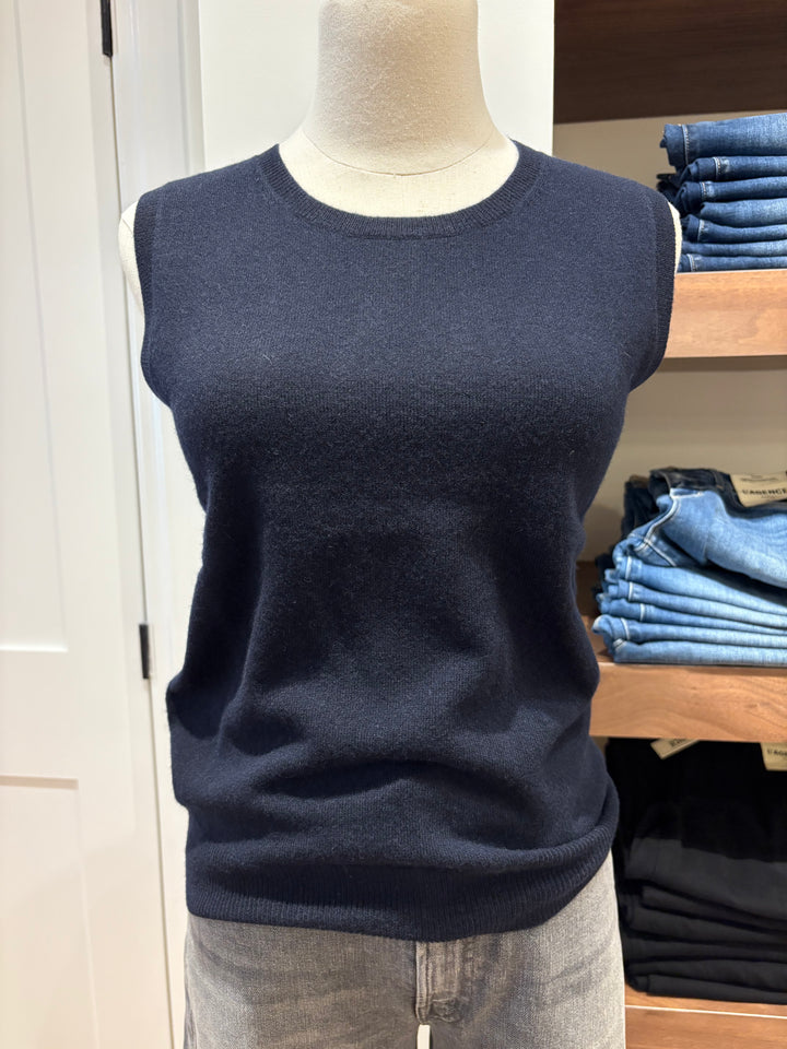 CASHMERE KNITTED PULLOVER TANK (NAVY) - REPEAT