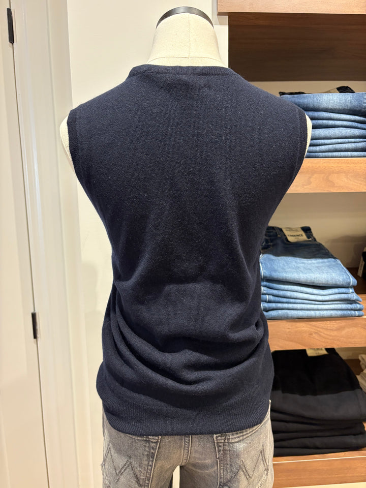 CASHMERE KNITTED PULLOVER TANK (NAVY) - REPEAT