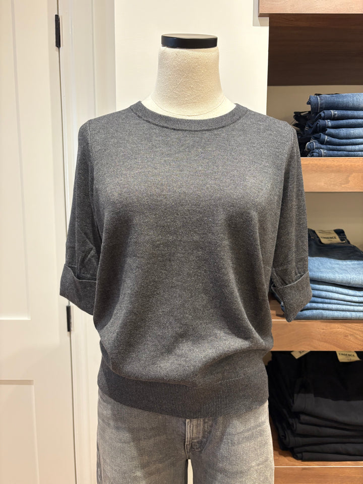 COTTON BLEND HALF SLEEVE SWEATER (ANTHRA) - REPEAT