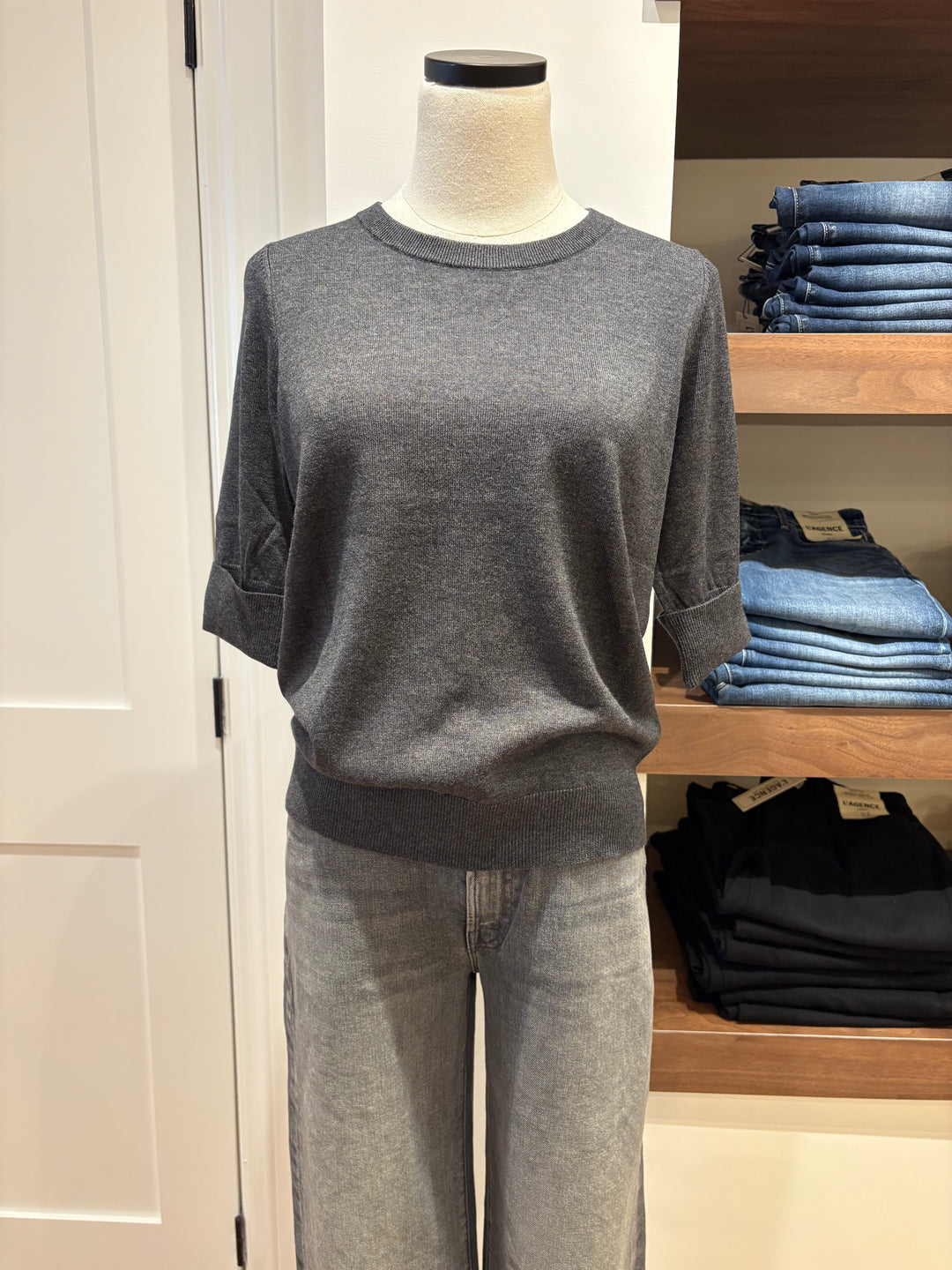 COTTON BLEND HALF SLEEVE SWEATER (ANTHRA) - REPEAT