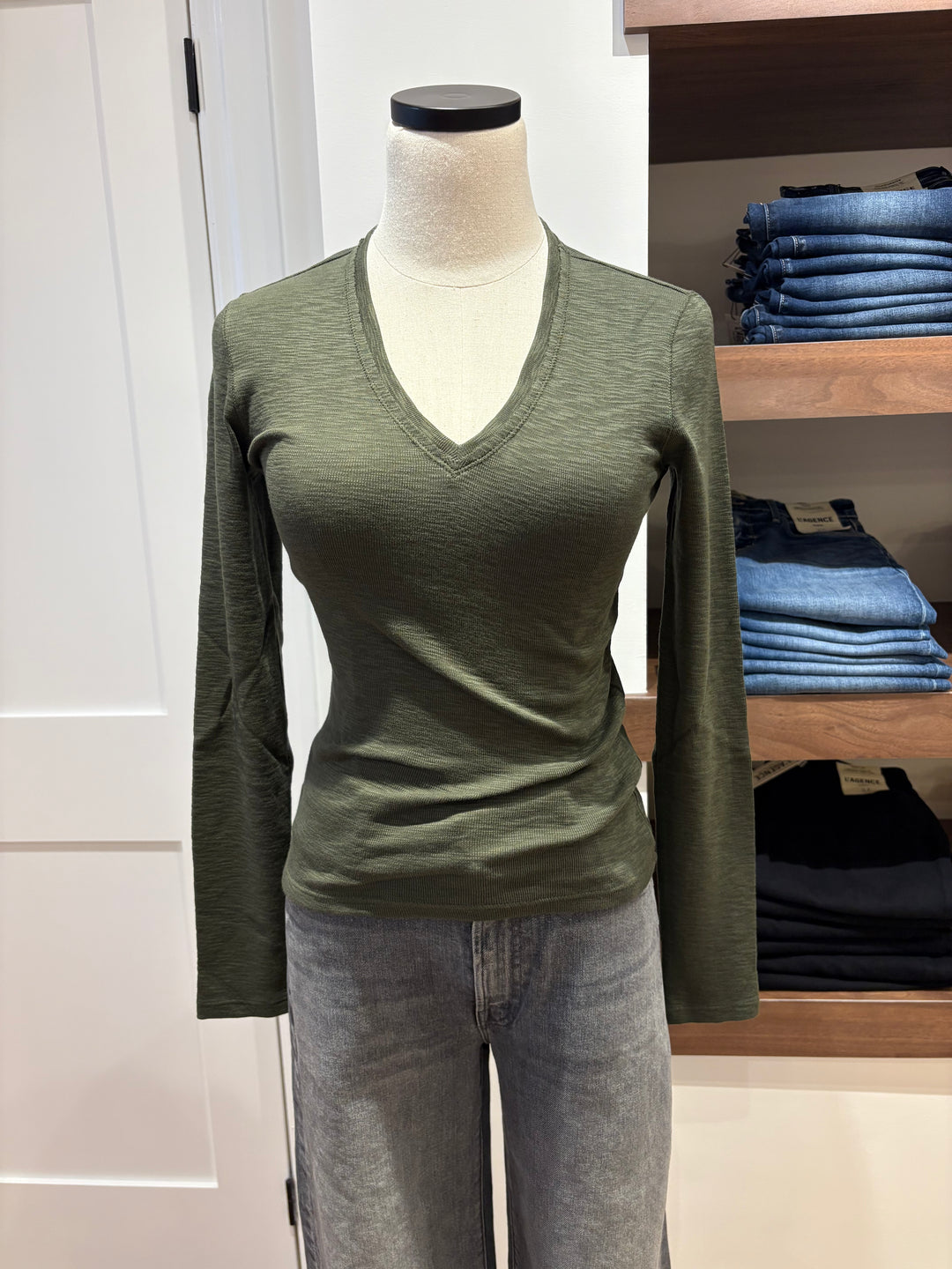 RIB SLUB LONG SLEEVE V-NECK - LILLA P