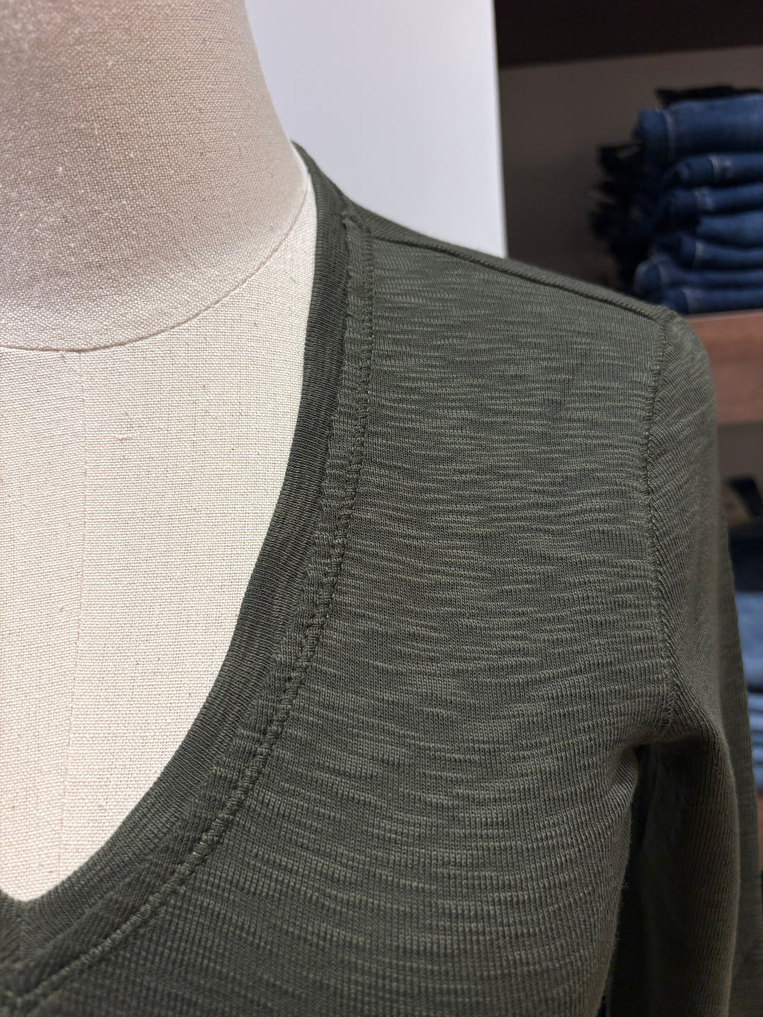 RIB SLUB LONG SLEEVE V-NECK - LILLA P