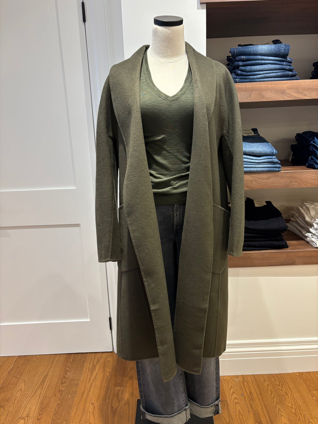 THARA SHAWL COLLAR WOOL COAT (DARK OLIVE) - LAMARQUE