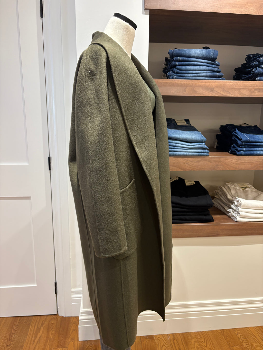 THARA SHAWL COLLAR WOOL COAT (DARK OLIVE) - LAMARQUE