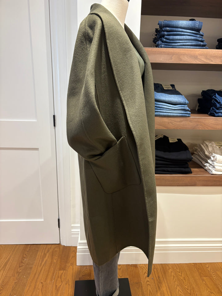 THARA SHAWL COLLAR WOOL COAT (DARK OLIVE) - LAMARQUE