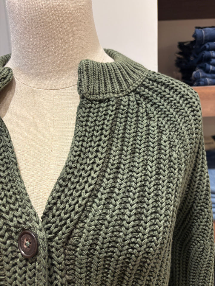 COTTON KNITTED CARDIGAN W/ COLLAR DETAILING - REPEAT