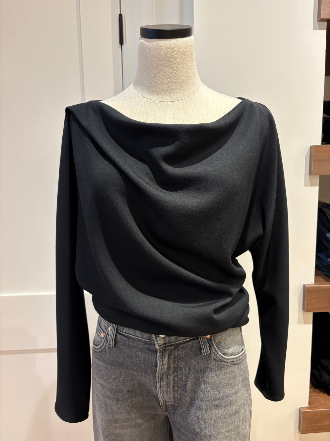 DEMI SOLID COWLNECK DOLMAN TOP (BLACK) - TYLER MADISON