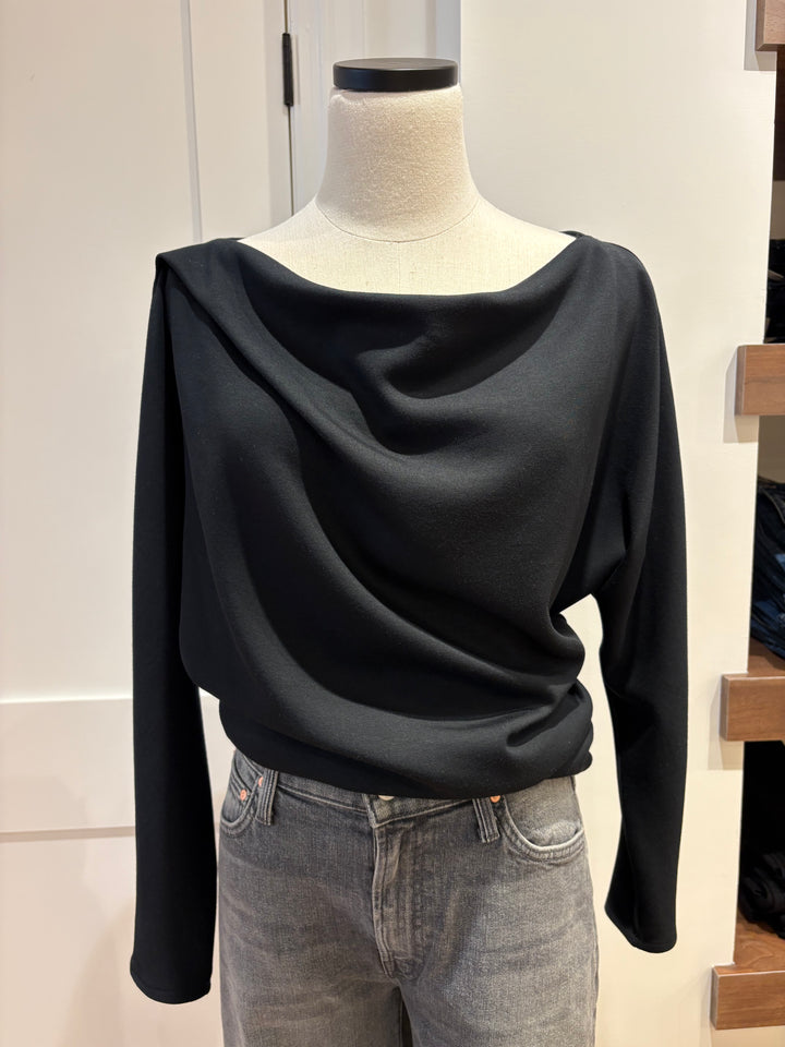 DEMI SOLID COWLNECK DOLMAN TOP (BLACK) - TYLER MADISON