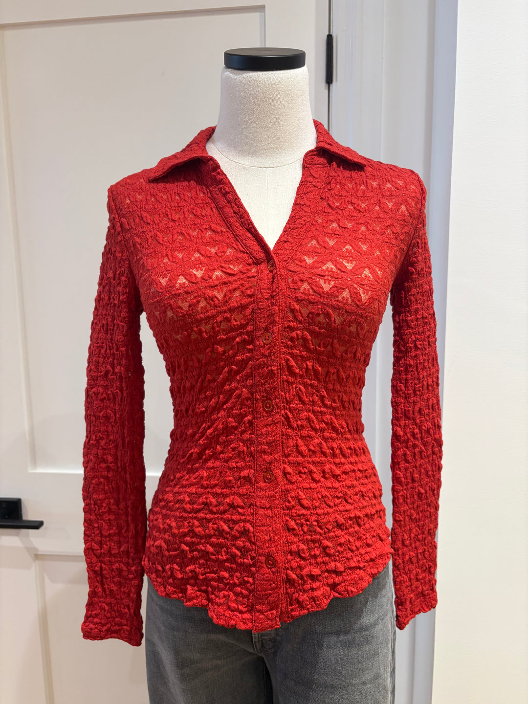 DREAMGIRL LACE BUTTON UP TOP (RED ENERGY) - SANCTUARY