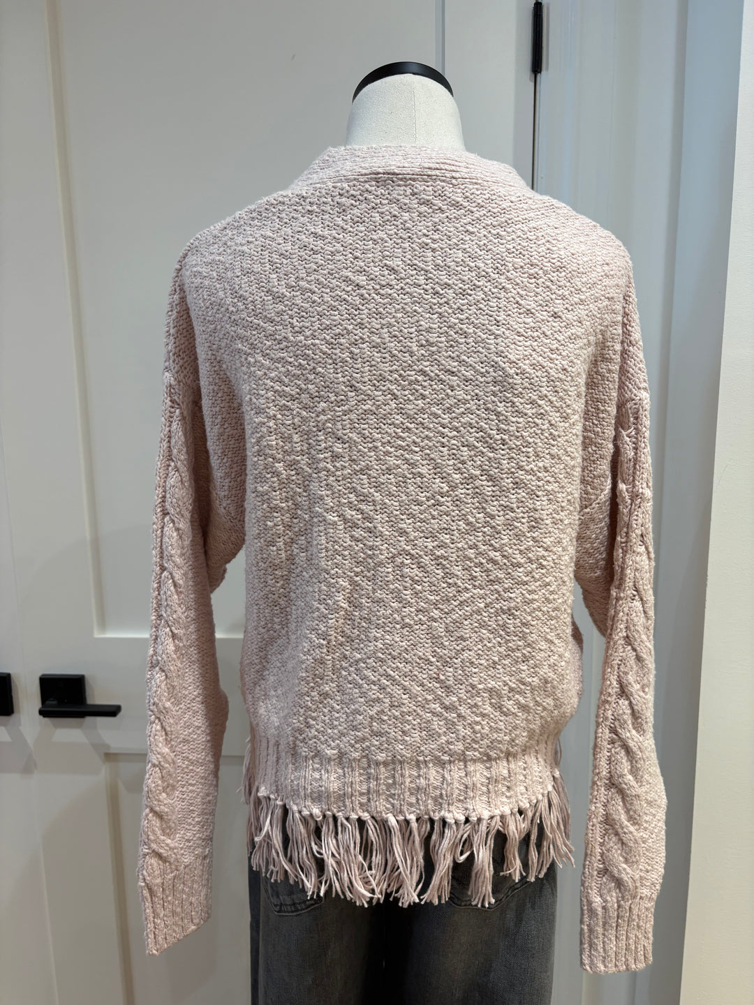 FRINGE MIXED STITCH OPEN CARDIGAN (BALLET SLIPPER) - AUTUMN CASHMERE