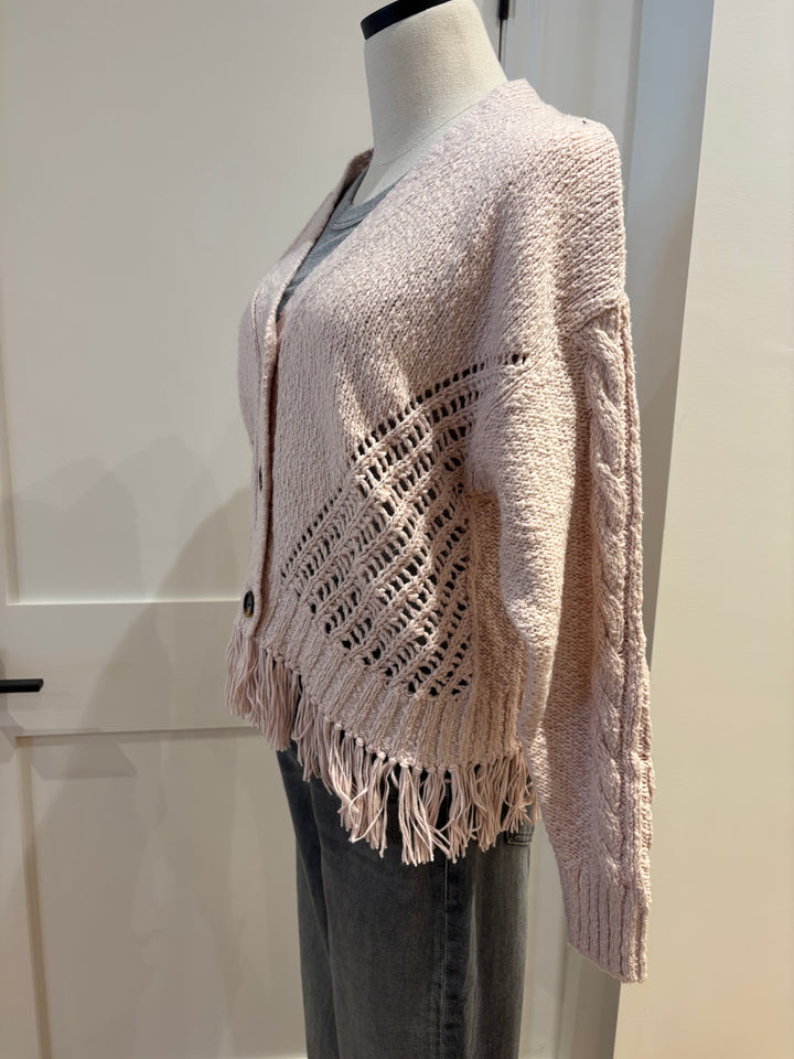 FRINGE MIXED STITCH OPEN CARDIGAN (BALLET SLIPPER) - AUTUMN CASHMERE