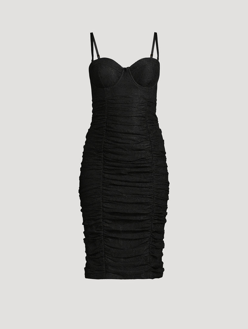 SENNA LACE BUSTIER MIDI DRESS (BLACK) - L'AGENCE