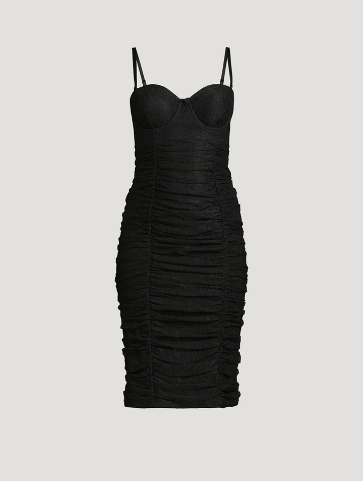 SENNA LACE BUSTIER MIDI DRESS (BLACK) - L'AGENCE