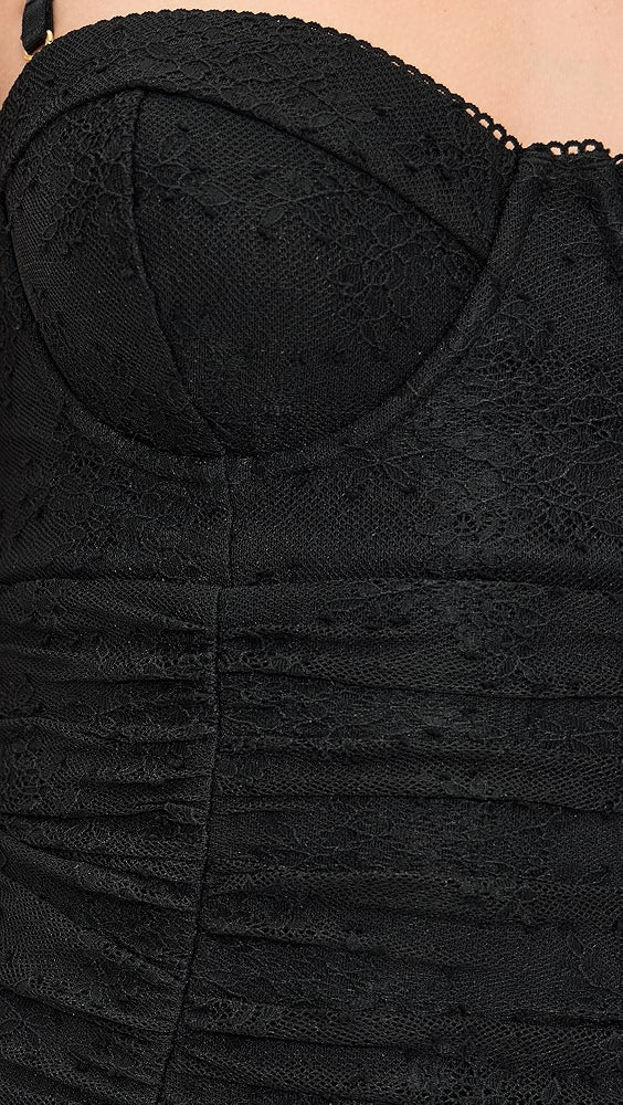 SENNA LACE BUSTIER MIDI DRESS (BLACK) - L'AGENCE