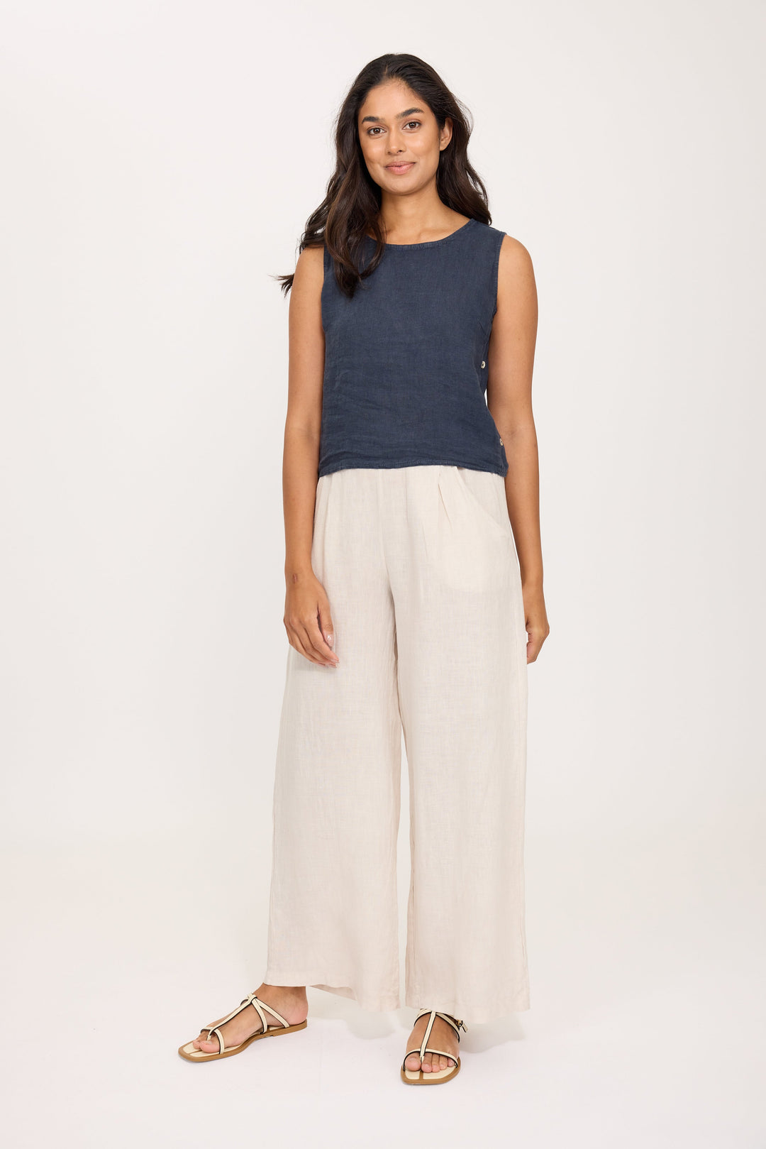 CROPPED LINEN PANT (SUMMER BEIGE) - PISTACHE