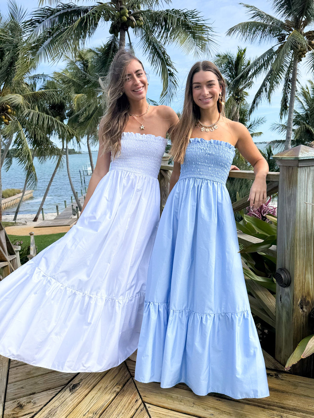 COSMOS STRAPLESS SMOCKED MAXI DRESS (CIEL) - KASIA