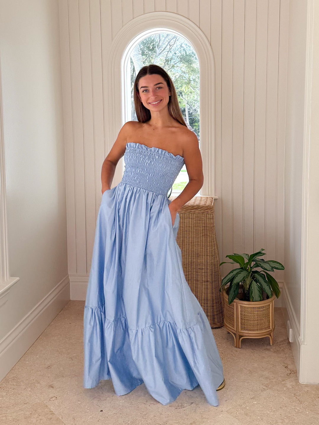 COSMOS STRAPLESS SMOCKED MAXI DRESS (CIEL) - KASIA