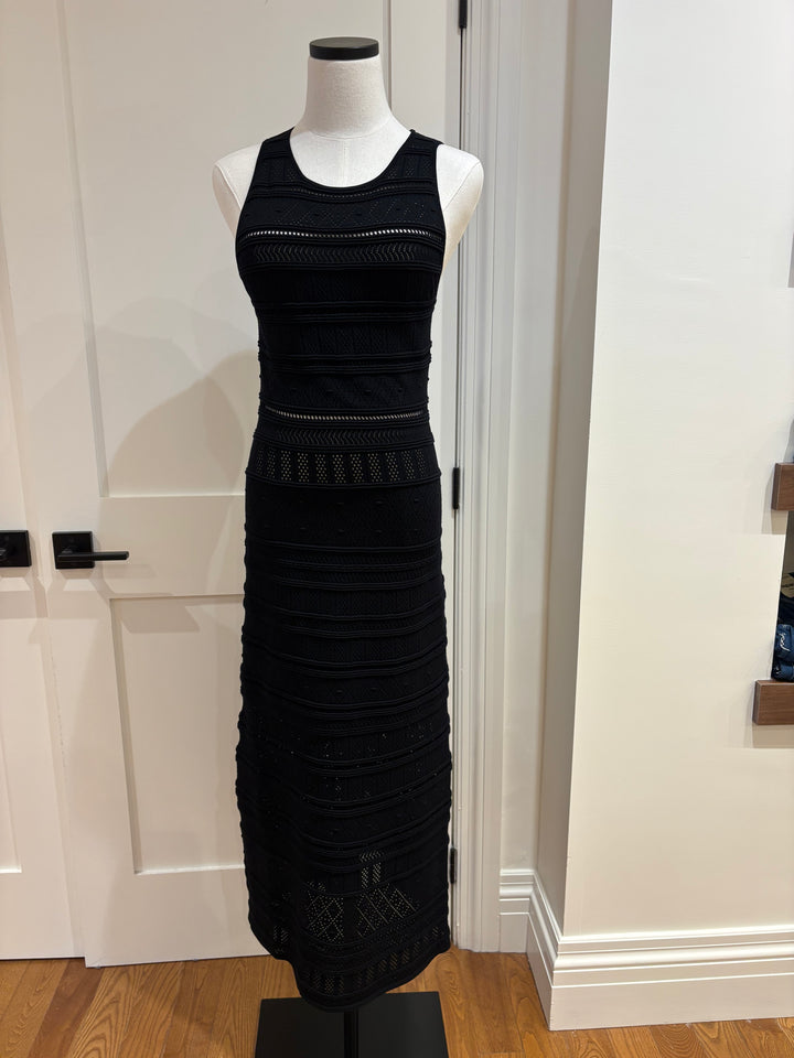 YLENA STRIPE POINTELLE DRESS (BLACK) - VELVET