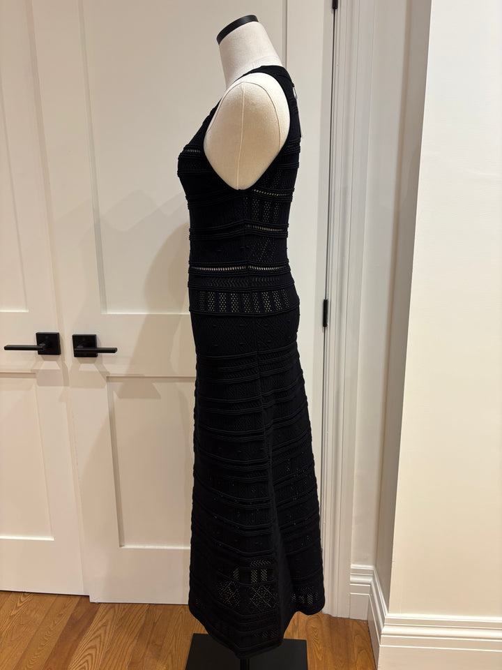 YLENA STRIPE POINTELLE DRESS (BLACK) - VELVET