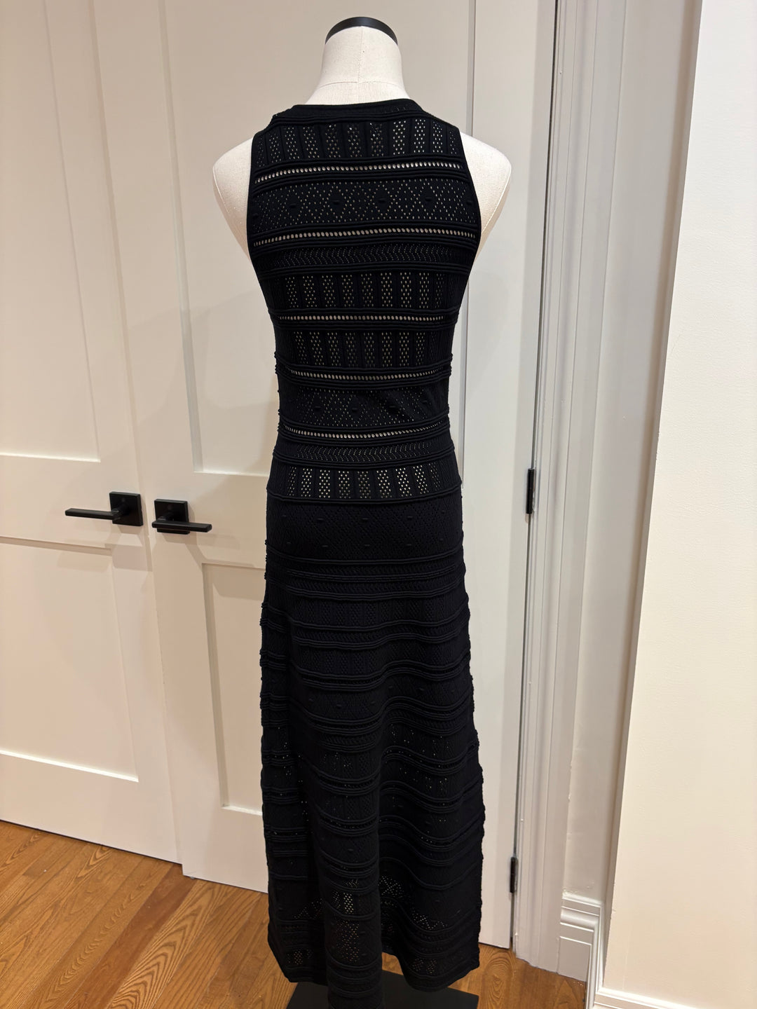 YLENA STRIPE POINTELLE DRESS (BLACK) - VELVET