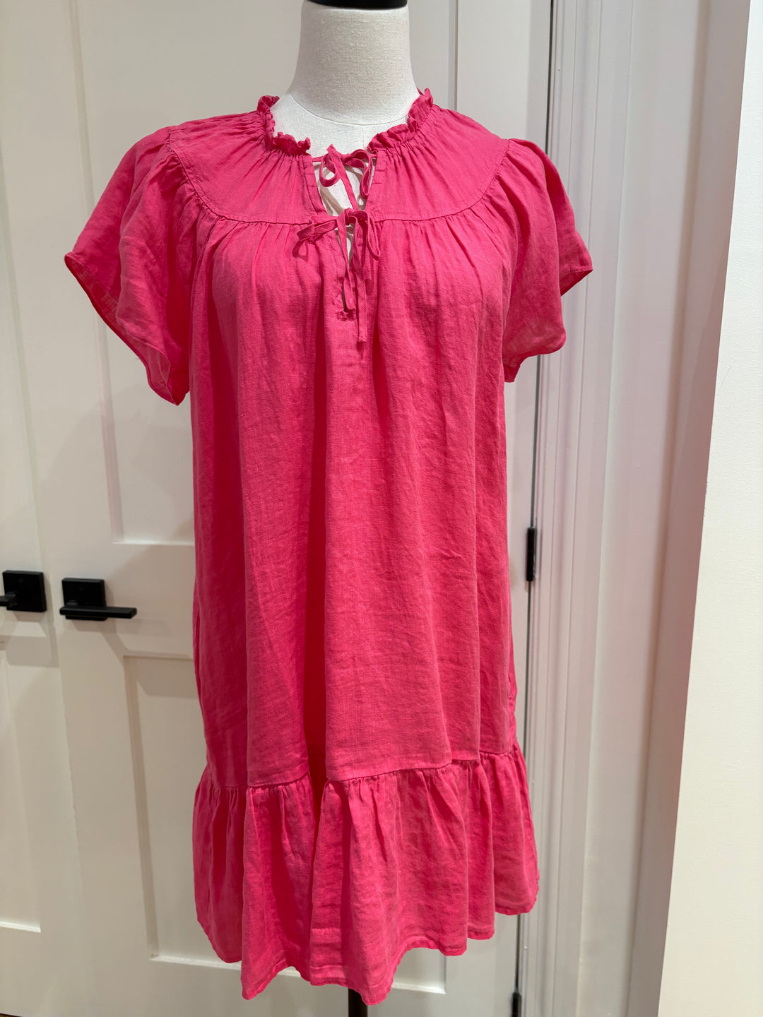 LIVVY WOVEN LINEN DRESS (PINK) - VELVET