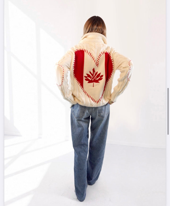 HELEN SHAWL CANADIAN FLAG CARDIGAN (ECRU) - KERRI ROSENTHAL